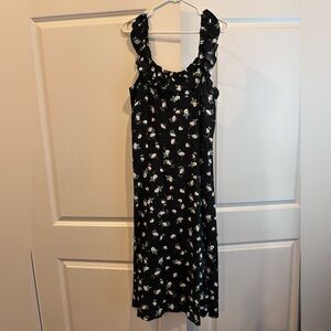 LOFT Black Floral Ruffle Dress